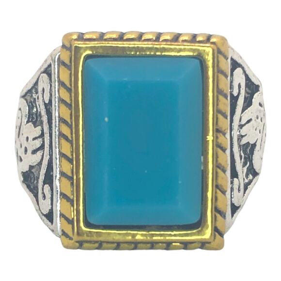 Silver and Gold Boho Ring with Blue Stone - Size 8.5 - Picture 3 of 7